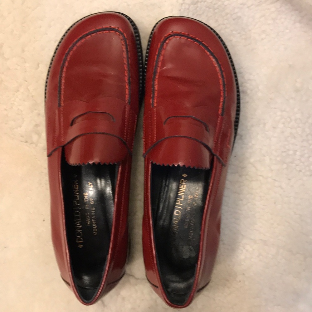 Donald Pliner Women Red Leather Loafer Moccasins